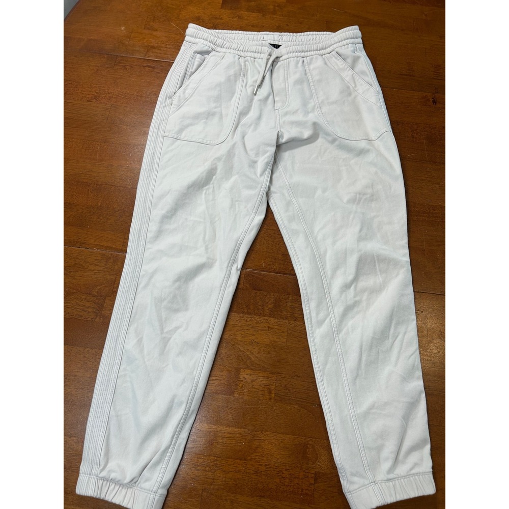 Women's White Jogger Pants with Ribbed Side Detail